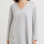 Max Mara  Leisure Tunic Top Long Sleeve V Neck Jersey Gray Zip Medium Quiet Luxury Photo 0