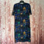 LuLaRoe  Julia Blue Geometric Print Elbow Sleeve Midi Dress Photo 6
