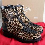 Christian Louboutin Macademia Leopard-Print Calf Hair Snake Moto Combat Booties Photo 4