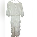 Tulle High Waist Hollow Out Lace Short Sleeve V Neck Long Dress White Size L Photo 3