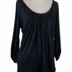 August Silk  Black Embellished Neck Top Size M Photo 0