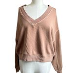 Aerie Brown Cropped Oversized Long Sleeve V Neck Sweater Size XS Photo 0