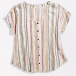 Maurice's  S Button Front Stripe Blouse Coastal Casual Euro Summer Neutral NWT‎ Photo 0