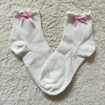 Handmade Coquette White Ruffle Socks with Pink Gingham Bow  Photo 0