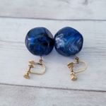 Vintage Screw Back Earrings Large Blue Dangle Photo 5