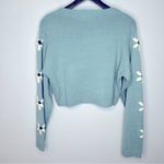 Altar'd State Knit Floral Embroidered Sleeve Crop Sweater Green and White Size M Photo 1