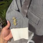 Derek Lam 10 Crosby micro plaid blazer jacket with knit sweater sleeve hem Black Size 8 Photo 4