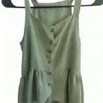 Verdusa Green Peplum Flowy Buttonup Sleeveless Tank Top Photo 0