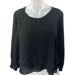 ZARA Women's Black Layered Chiffon Scoop Neck Long Sleeve Blouse Top Size M Photo 0