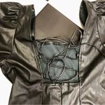 Avantlook NWT Faux Leather Mini Dress Square Neckline Puffy Sleeves Sexy Goth L Photo 5