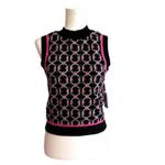 SO  Retro Sweater Vest Preppy Black Fuchsia Crop High Neck Vest Junior Medium NEW Photo 1