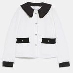 ZARA Tweed Weave Blazer Jacket W/ Bejeweled Buttons White NEW Photo 13