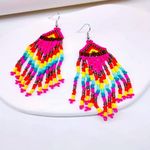 Bohemian Native American Ethnic Style Fashion Minimalist Glass Beaded Earrings‎ Pink Photo 5