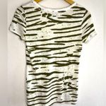 American Eagle Green and White Graffiti Striped V-Neck Women's Top Size Medium Photo 3