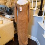 L'ATISTE L’ATISTE Gold Trim Off-Shoulder Knit Maxi Dress Brown Size Medium Photo 5