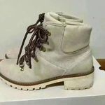 st. john's bay Landson Boots 9 Womens Off White Faux Leather Lace Up Comfort Photo 6