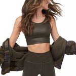 Aerie Offline by Hugger Faux Leather Sports Bra Crackle Olive Daze Green Small Photo 0