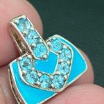 Vintage 925 Signed Blue Topaz CZ Stone Enamel Purse Pendant 3.8g Photo 3
