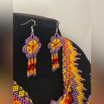 Handmade hummingbird Vibrant Beaded Necklace, bracelet and Earring Set. Purple Photo 2