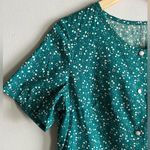 Vintage 70s Teal Floral Snap Button Romper Shorts M Medium Cottagecore Green Photo 3
