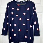 Talbots  Navy Blue Heart Print Sweater Knit Zipper Shoulder Women XL Photo 0