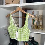 ZARA New XS Gingham Tweed Cropped Bustier Tank Top Green Photo 1
