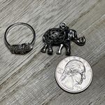 Silver‎ Tone Rhinestone Elephant Pendant And A Silver 925 Ring Trunks Up Photo 1