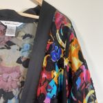 DRAPERS & DAMON KIMONO COVER UP JACKET COAT 1X FRINGE‎ MULTICOLOR FLORAL Boho Black Photo 6