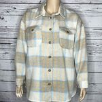 Grace+Karma Womens NWT Size 1X Tan & Blue Plaid Shacket Photo 0
