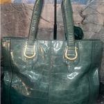 Liz Claiborne RARE VINTAGE EMBOSSED LEATHERTPTEIN GREEN BRSSS HARDWARE Photo 2