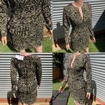 Ganni NWT Schiffer Glitter Print Long Sleeve Peplum Dress in Gold Photo 3