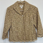 Talbots Taupe Tan Gold Metallic Lace Blazer Holiday Jacket Fully Lined - Size 6 Photo 0