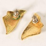 Vintage 1980s Gold Tone Metal Earrings with Cream Ivory Floral Tulip Design Photo 4