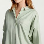 Everlane  Oversized Silky Cotton Shirt Laurel Green Long Sleeve Pocket S Photo 2