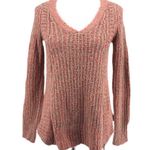 Anthropologie Anthro MOTH Coral Beige Marled V-Neck Wool Blend Side Zip Sweater EUC S Photo 0