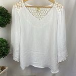 Anthropologie Fig & Flower White Crochet Trim 3/4 Sleeve Peasant Cottage Top L Photo 0