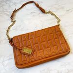 Badgley Mischka Quilted Brown Leather Shoulder Bag Flap Medium Sized Gold Chain Photo 0