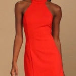 Lulus Lulu’s Mini Halter Bodycon Dress Red Orange Large Photo 0