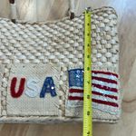 Patriotic Fourth Of July USA Flag Straw Tote Bag Leather‎ Handles Beach Coastal Tan Photo 7