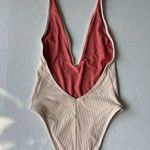 Aerie Ribbed Super plunge one piece swimsuit in peach ribbed halter size small Photo 6