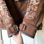 Free People  Andies Vegan Moto Jacket Embroidered Floral Brown Bear Small NWT Photo 2