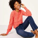 Loft  Bobble Pointelle Crewneck Sweater Coral Orange Medium Photo 0