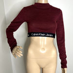 Calvin Klein  Maroon Logo Long Sleeve Crop Top Photo 0