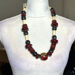 Vintage Boho Statement Bead Necklace | Artisan Tribal Style | Earth Tone Necklac Red Photo 0