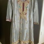 Handmade Beaded Embroidered Dress Pakistani Indian Bollywood Wear Party wear 3pc Gray Photo 2