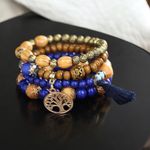 Blue Boho Chic Multilayer Wooden Beads Bracelet Tree of Life Elastic Bracelet Tan Photo 2