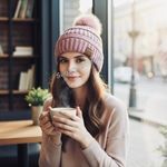 Winter Cozy Warm Pom Pom Pink Beanie Hat Knit Fleece Lined Slouchy Skiing NWT Photo 2