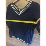 Westbound Fisherman Nautical V-Neck Sweater  Navy Blue White Sz L Petite Preppy Photo 3