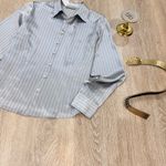 Kate Hill  100% Silk Pinstripe Blouse, Button Down Silk Shirt, Size Medium Photo 3