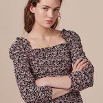 Maje  Lanael Smocked Ruffle Off Shoulder‎ Blouse Ditzy Floral Black Size S NWOT Photo 0